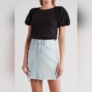 7 For All Mankind | Tops | Puff Sleeve Mixed Media top | NWOT | Black | M | Cute